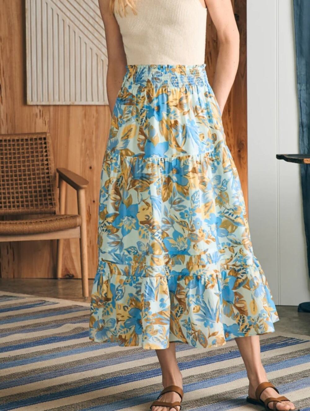 Faherty Ivy Floral Tiered Maxi Skirt – NWT – Floral Multi – Size L